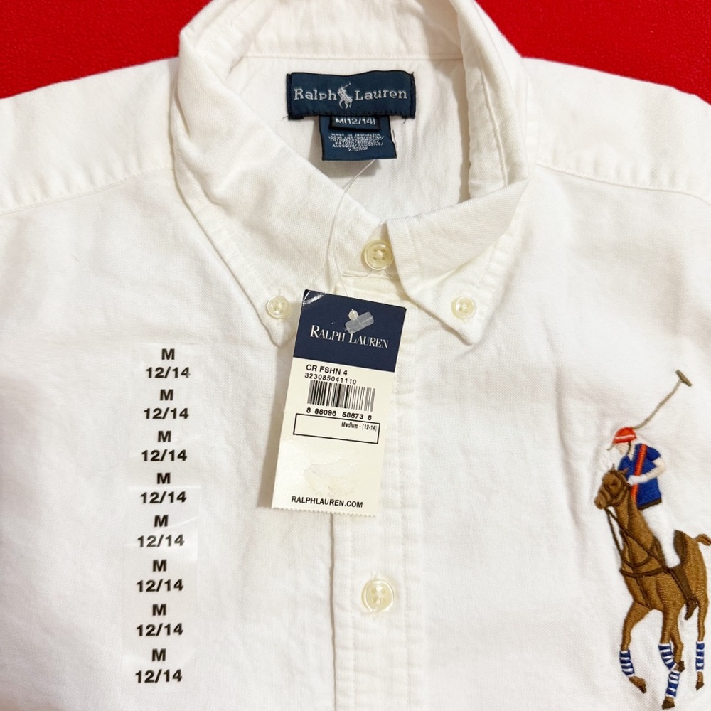 🆕Polo Ralph Lauren Boy’s Big Pony White Oxford Shirt. Size M 12/14